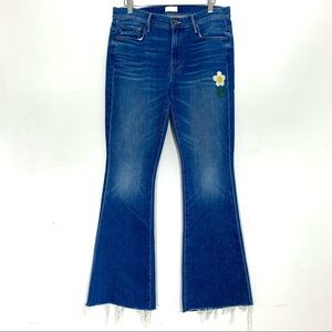 MOTHER Weekender Fray Blue Flare Embroidered Jeans